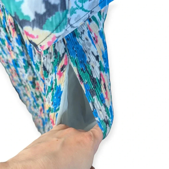 Ganni Floral Tent Dress Blue Green Midi Length Modest Pleated - Picture 15 of 16